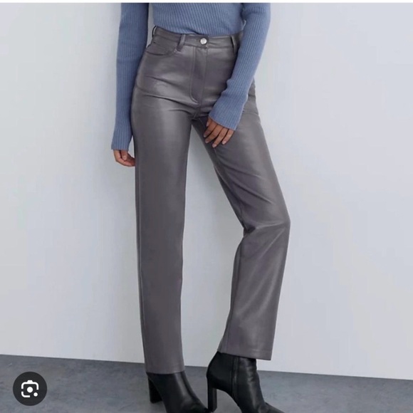 Aritzia Wilfred Melina Gray Vegan Leather Pants Womens size 14 EUC - Picture 4 of 10
